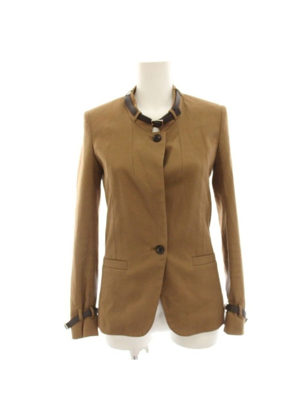Gucci Collarless Jacket Belt Design Brown 36